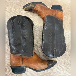 Vintage ACME Western Cowboy Boots Leather Tan Dark Brown Women’s 6–7 Men’s 6D